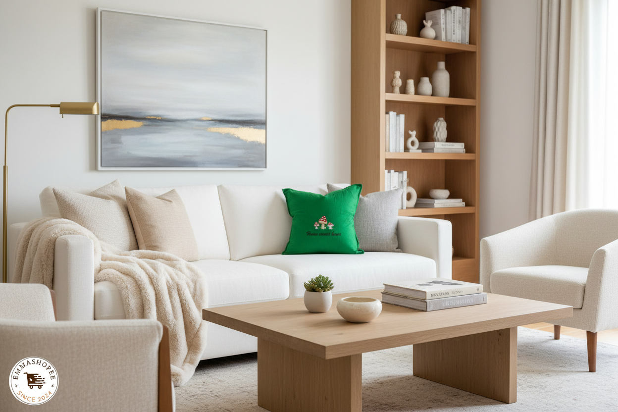 Embroidered "Home Sweet Home" Mushrooms Pillow