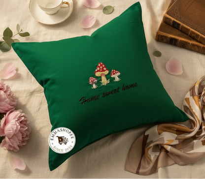 Embroidered "Home Sweet Home" Mushrooms Pillow
