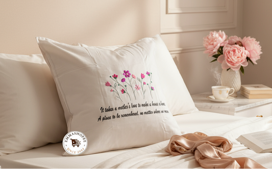 Mother’s Love Embroidery Pillow in White