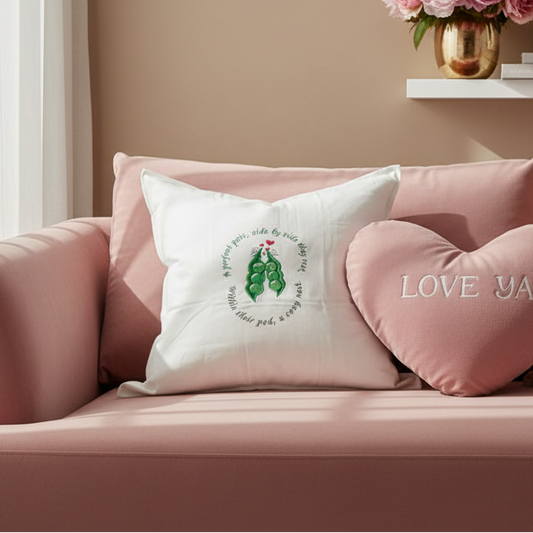 Embroidered Two Peas in Their Pods Pillow
