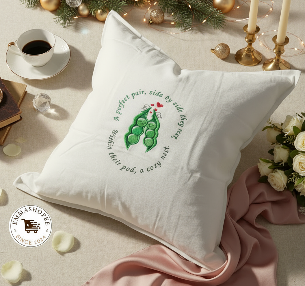 Embroidered Two Peas in a Pod Pillow