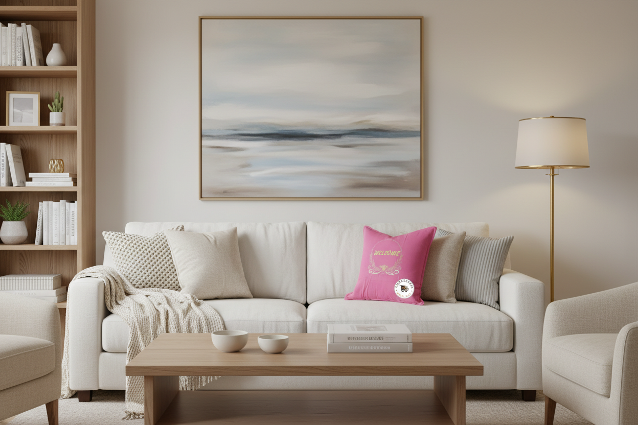 "Bee Welcome" Embroidered Pink Pillow