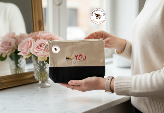 Embroidered "Bee You" Canvas Zipper Pouch