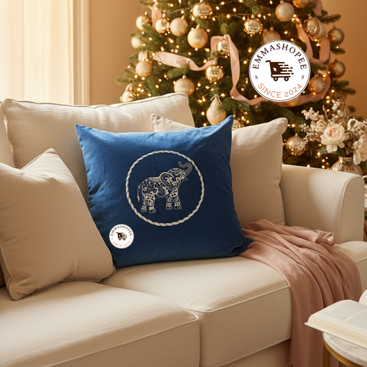 Contemporary White Elephant on Blue Velvet