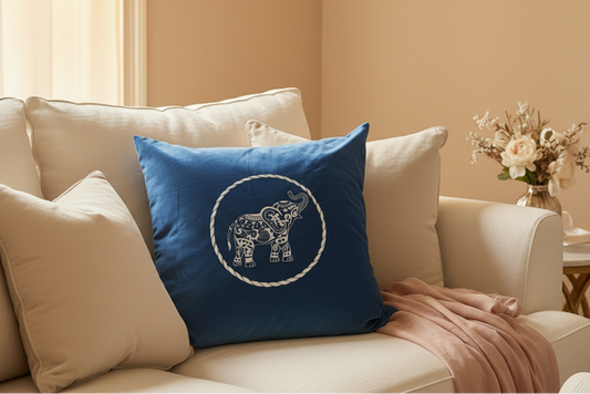 Contemporary White Elephant on Blue Velvet