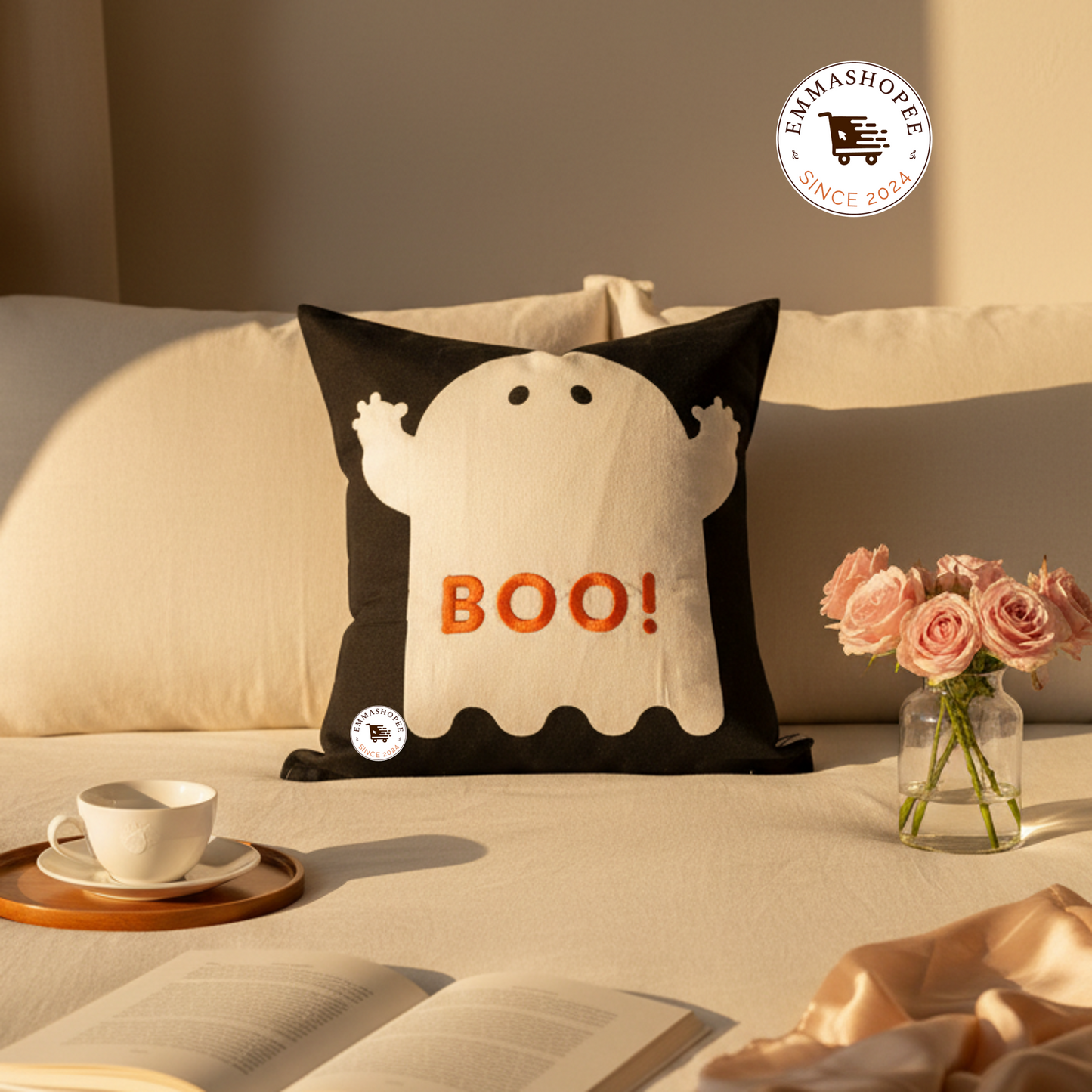Embroidery "BOO!" Pillow cover