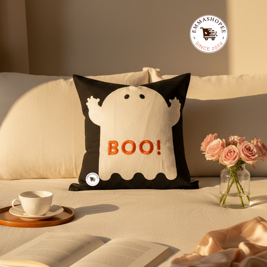 Embroidery "BOO!" Pillow cover