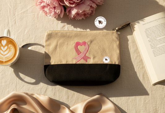 Embroidery "Pink ribbon" Canvas zipper pouch