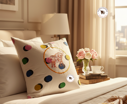 Embroidery Elephant Contemporary Art Pillow