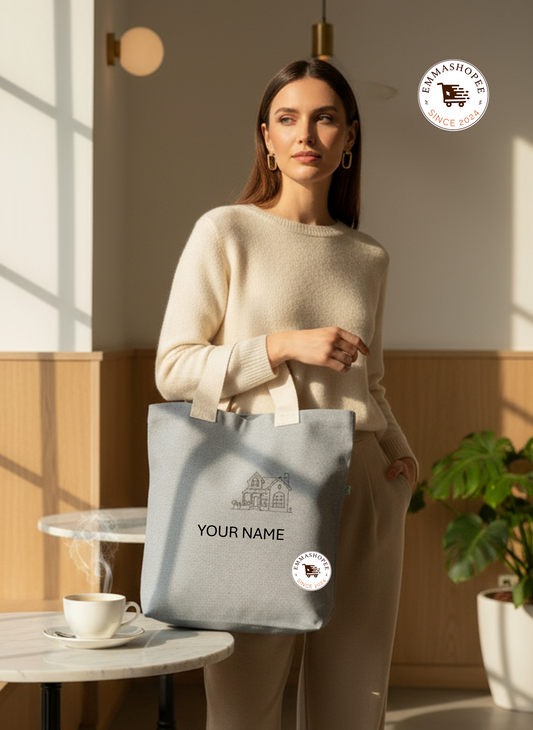 Custom Embroidery House Grey Recycle Cotton Canvas Tote