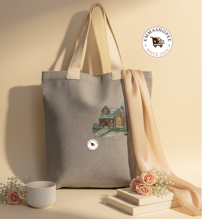 “Whispers of winter night” Mix Media of Embroidery and Hand Painted 100% Recycled Cotton Canvas Tote Bag