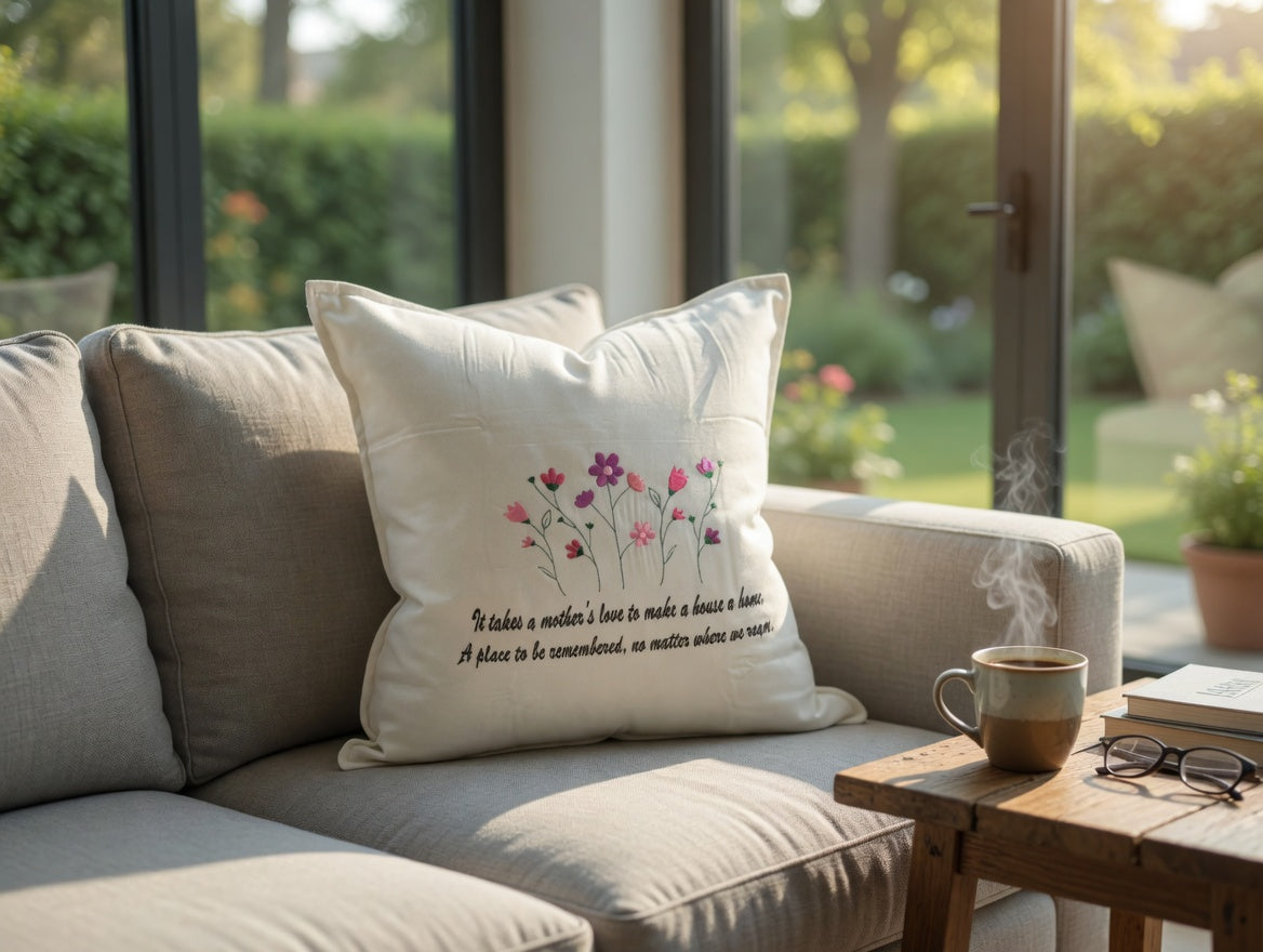 Mother’s Love Embroidery Pillow in White
