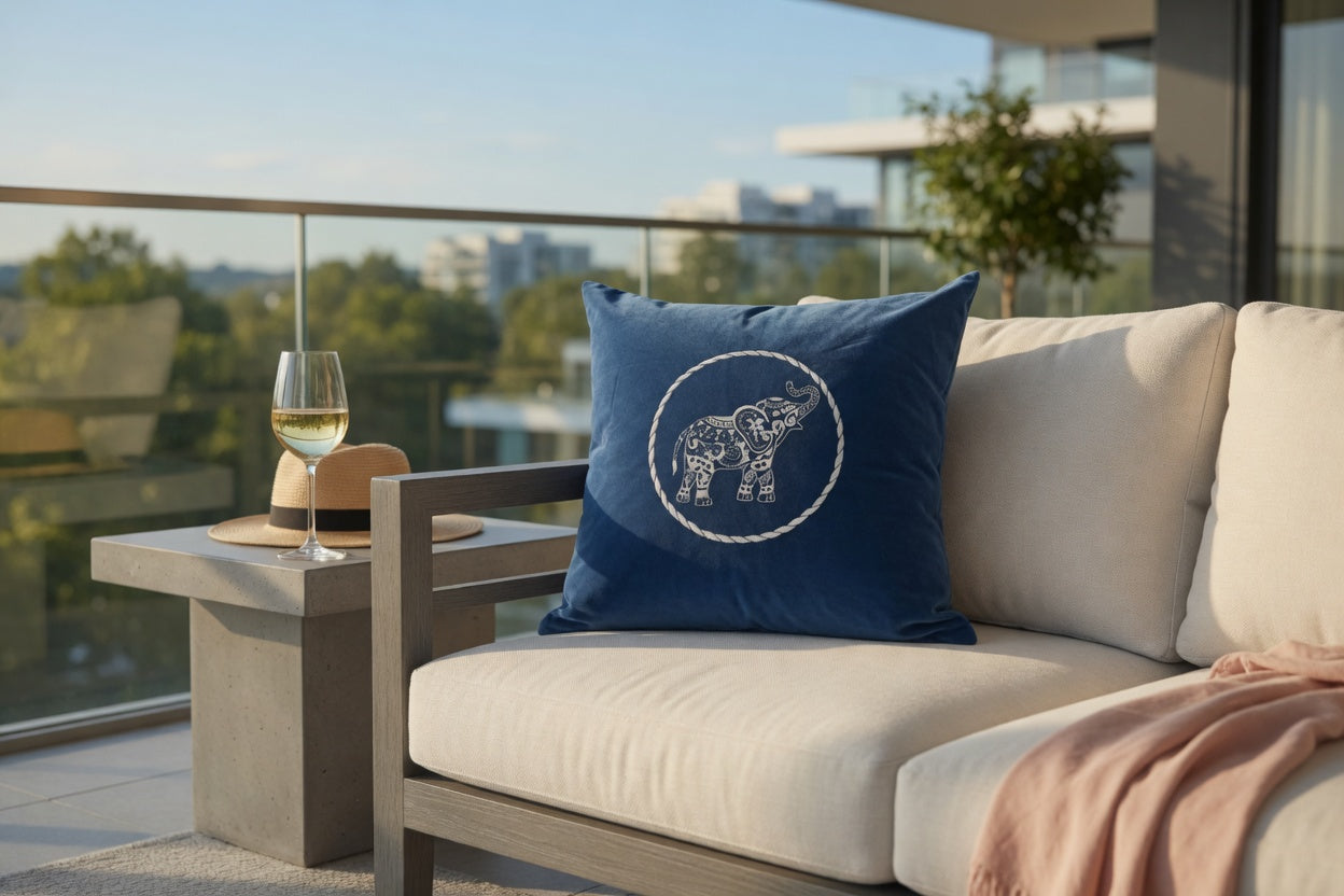 Contemporary White Elephant on Blue Velvet