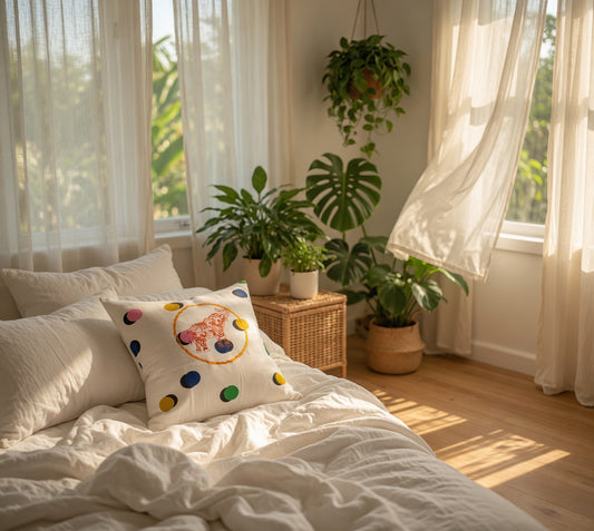 Embroidery Elephant Contemporary Art Pillow