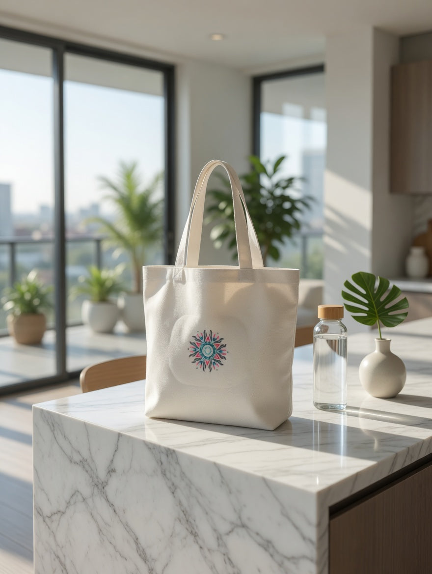 Mandala Large White Tote