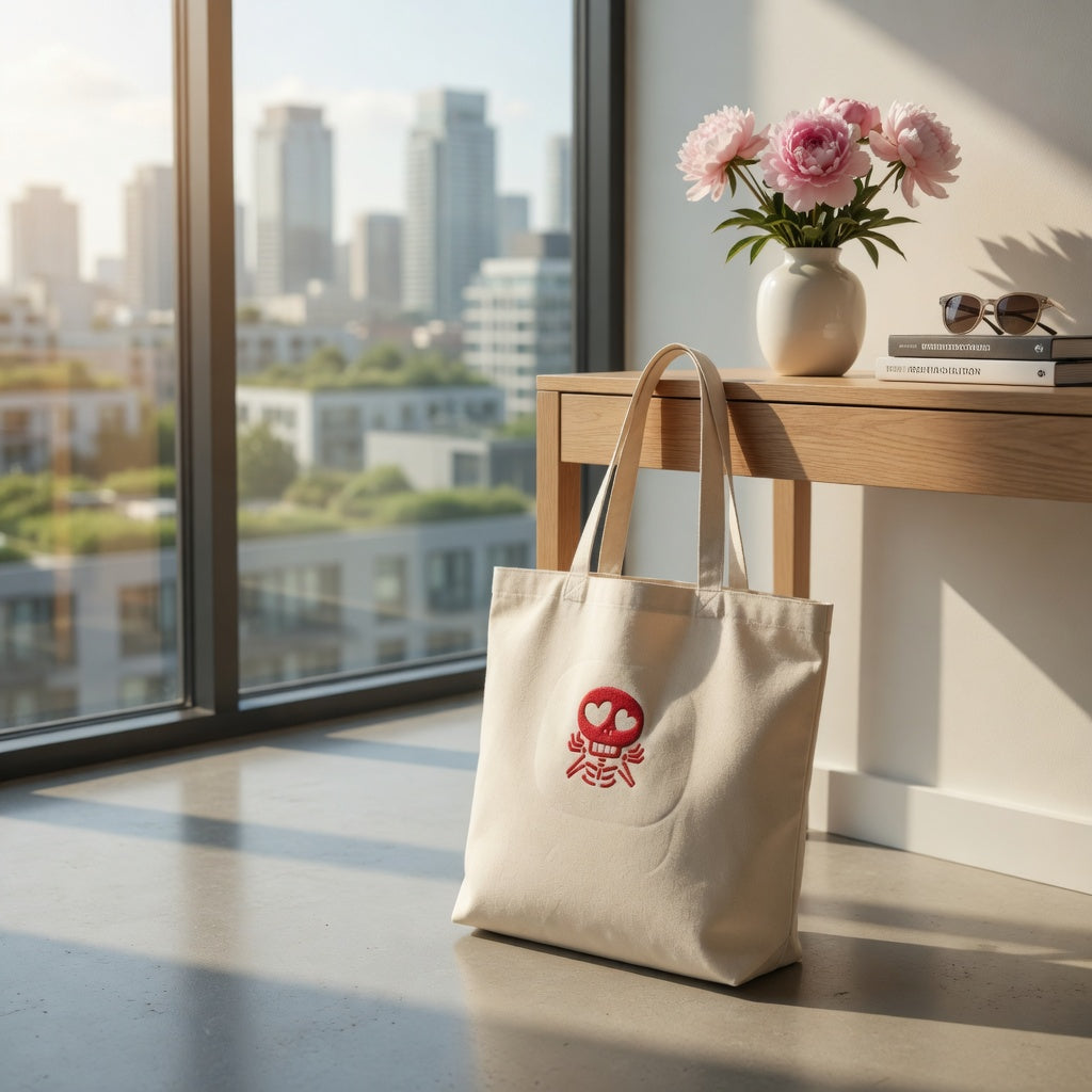Skully in Love Embroidered Tote
