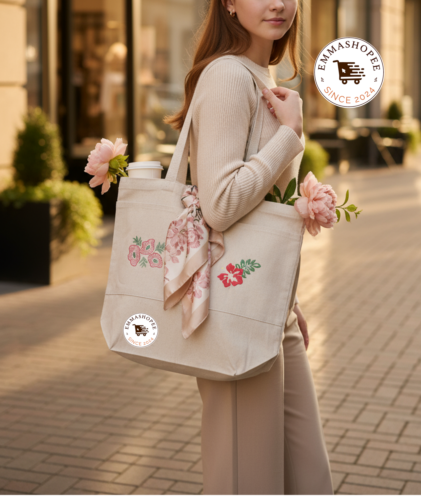 Hibiscus & Poppy Large Tote
