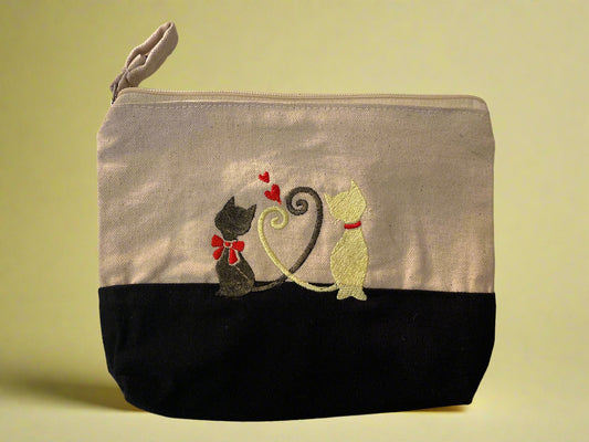 Embroidered "Bonded Pair" Black/Neutral Canvas Pouch