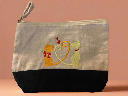 Embroidered "Bonded Pair" Black/Neutral Canvas Zipper Pouch