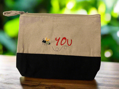 Embroidered "Bee You" Canvas Zipper Pouch