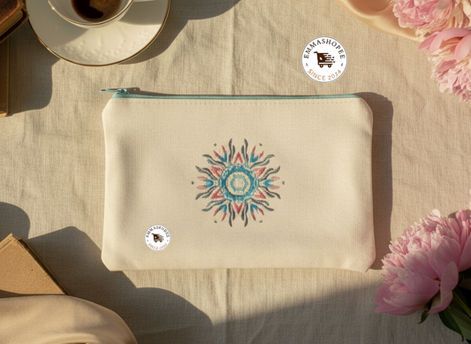 Embroidered Mandala 100% Cotton Canvas Pouch