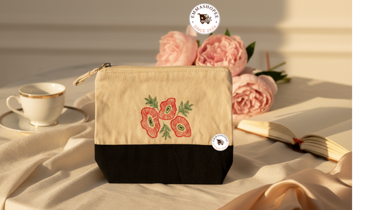 Embroidery "Red Poppy" Canvas pouch