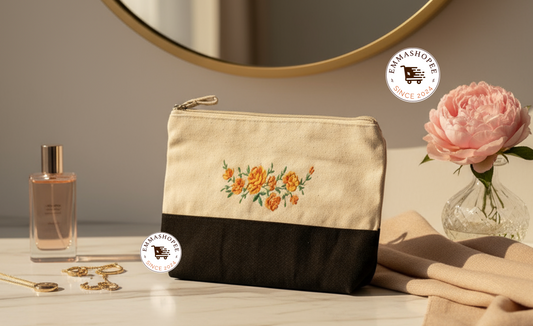Embroidered "Gloria Dei Rose" Canvas Zipper Pouch
